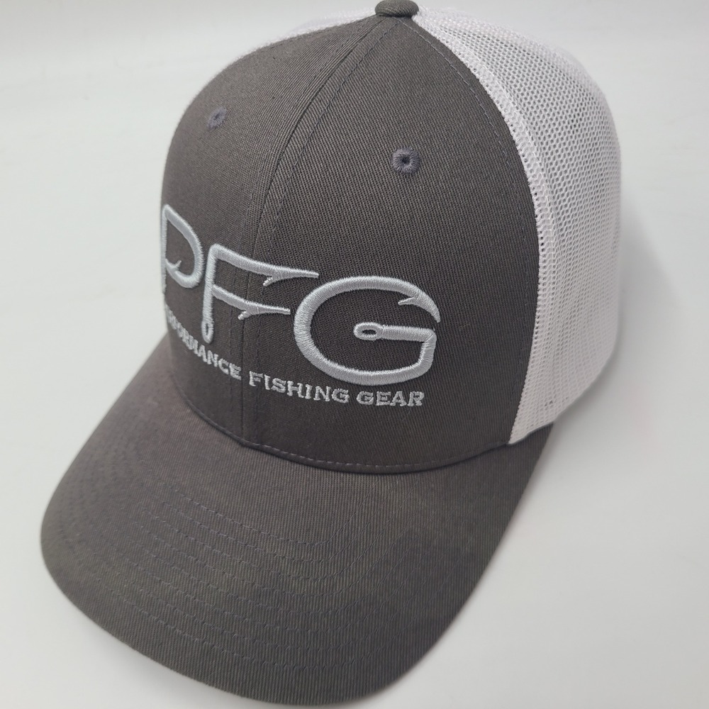 Columbia Hat Snapback Trucker Mesh Gray White PFG Performance Fishing Gear Men